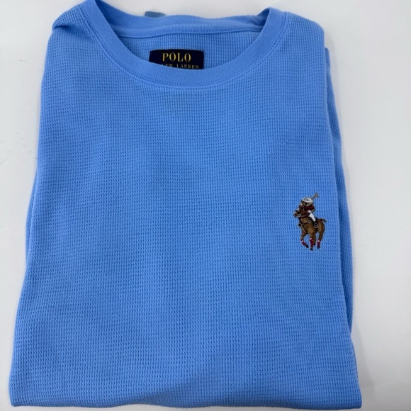 Original Polo Ralph Lauren Bear Riding Waffle Knit Thermal Size Large / Lt Blue - Picture 5 of 9